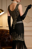 Vintage Black Gold Sequin Flapper Great Gatsby 1920s Party Dress
