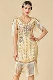 Sparkly Bodycon V-Neck Sequins Fringed Shoulder Sleeves 1920s Dress