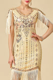 Sparkly Bodycon V-Neck Sequins Fringed Shoulder Sleeves 1920s Dress