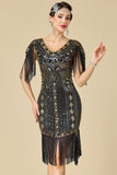 Sparkly Bodycon V-Neck Sequins Fringed Shoulder Sleeves 1920s Dress