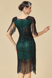 Sparkly Bodycon V-Neck Sequins Fringed Shoulder Sleeves 1920s Dress