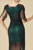 Sparkly Bodycon V-Neck Sequins Fringed Shoulder Sleeves 1920s Dress