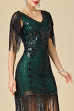Sparkly Bodycon V-Neck Sequins Fringed Shoulder Sleeves 1920s Dress