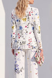 White Printed Peak Lapel Pantsuits Women Prom Suits