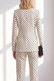 Black Polka Dots Pantsuits Peak Lapel Women Wedding Suits with Bow