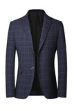 Blue Single Breasted Notch Lapel Men's Blazer Jacket