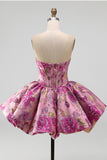 Red A-Line Floral Jacquard Corset Bubble Hem Short Homecoming Dress