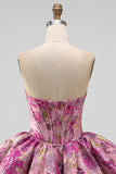 Red A-Line Floral Jacquard Corset Bubble Hem Short Homecoming Dress