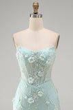 Strapless Tight Lace Pearls Sheer 3D Floral Corset Short Homecoming Dress
