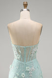 Strapless Tight Lace Pearls Sheer 3D Floral Corset Short Homecoming Dress