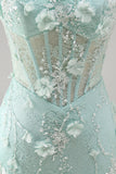 Strapless Tight Lace Pearls Sheer 3D Floral Corset Short Homecoming Dress