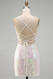 Sparkly Pink Bodycon Sequins Floral Short Homecoming Dress with Beading