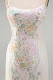 Sparkly Pink Bodycon Sequins Floral Short Homecoming Dress with Beading