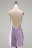 Lilac Backless Short Beaded Tight Homecoming Dress with Criss-Cross Slit