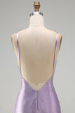 Lilac Backless Short Beaded Tight Homecoming Dress with Criss-Cross Slit