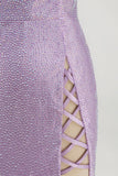 Lilac Backless Short Beaded Tight Homecoming Dress with Criss-Cross Slit