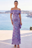 Golden Sequins Off the Shoulder Floral Embroidery Mermaid Maxi Dress