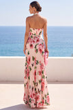 Black Halter Neck Floral Printed Pleated Chiffon Maxi Dress