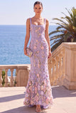 Dark Green Square Neck Floral Embroidery Mermaid Maxi Dress with 3D Appliques