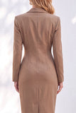 Blue Sheath Notched Lapel Ruched Midi Work Dress