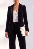 Black Velvet Peak Lapel Pantsuits Women Formal Suits