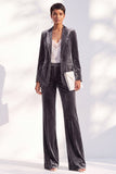 Black Velvet Peak Lapel Pantsuits Women Formal Suits
