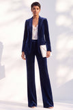 Black Velvet Peak Lapel Pantsuits Women Formal Suits