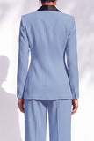 Blue Fitted Shawl Lapel Pantsuits Long Women Suits with 3D Flower