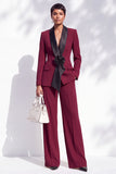 Blue Fitted Shawl Lapel Pantsuits Long Women Suits with 3D Flower