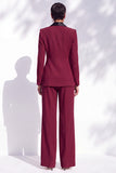 Blue Fitted Shawl Lapel Pantsuits Long Women Suits with 3D Flower