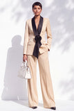 Blue Fitted Shawl Lapel Pantsuits Long Women Suits with 3D Flower