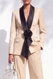 Blue Fitted Shawl Lapel Pantsuits Long Women Suits with 3D Flower