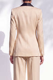 Blue Fitted Shawl Lapel Pantsuits Long Women Suits with 3D Flower