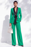 Blue Fitted Shawl Lapel Pantsuits Long Women Suits with 3D Flower