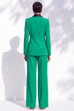Blue Fitted Shawl Lapel Pantsuits Long Women Suits with 3D Flower