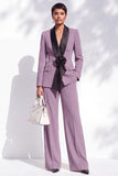 Blue Fitted Shawl Lapel Pantsuits Long Women Suits with 3D Flower