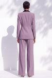 Blue Fitted Shawl Lapel Pantsuits Long Women Suits with 3D Flower