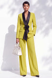 Blue Fitted Shawl Lapel Pantsuits Long Women Suits with 3D Flower