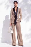Blue Fitted Shawl Lapel Pantsuits Long Women Suits with 3D Flower