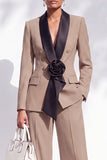 Blue Fitted Shawl Lapel Pantsuits Long Women Suits with 3D Flower