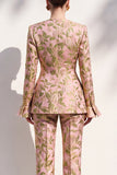Brown Jacquard V‑neck Flare Sleeves 2 Piece Single‑Breasted Women Suits with Pockets