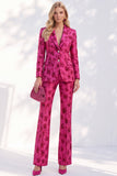 Fuchsia Jacquard Notched Lapel Single Breasted Women Suits