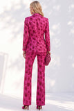 Fuchsia Jacquard Notched Lapel Single Breasted Women Suits