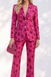Fuchsia Jacquard Notched Lapel Single Breasted Women Suits