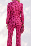 Fuchsia Jacquard Notched Lapel Single Breasted Women Suits