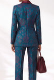 Dark Blue Jacquard Peak Lapel Double‑Breasted Women Suits