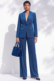 Royal Blue Single‑Breasted Notched Lapel Vertical Stripe Women Suits