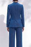 Royal Blue Single‑Breasted Notched Lapel Vertical Stripe Women Suits