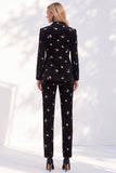 Black Printed Peak Lapel Single‑Breasted Floral Printed Women Suits