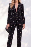 Black Printed Peak Lapel Single‑Breasted Floral Printed Women Suits